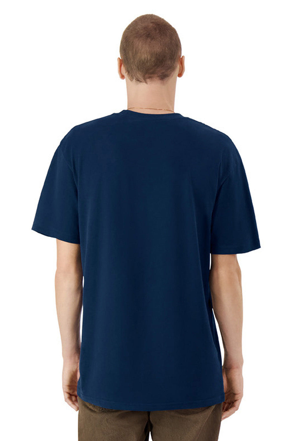 American Apparel 5389 Mens Sueded Cloud Short Sleeve Crewneck T-Shirt Navy Blue Model Back