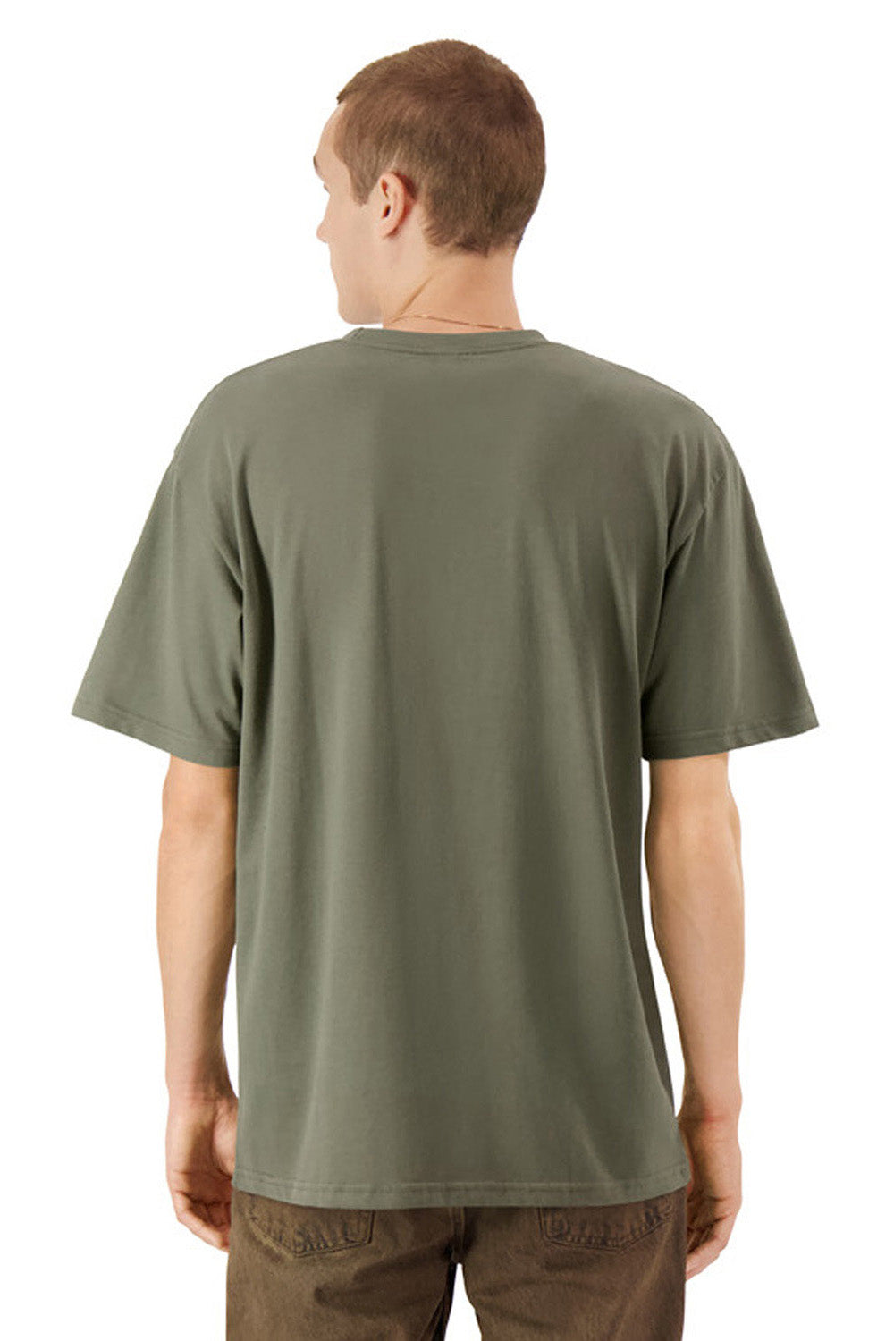 American Apparel 5389 Mens Sueded Cloud Short Sleeve Crewneck T-Shirt Lieutenant Green Model Back