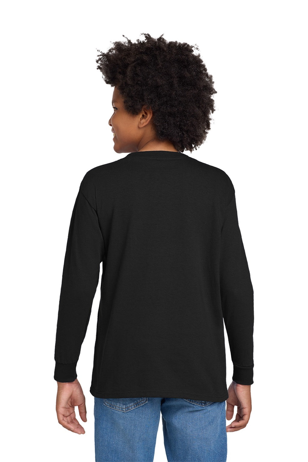 Gildan 5400B Youth Long Sleeve Crewneck T-Shirt Black Model Back