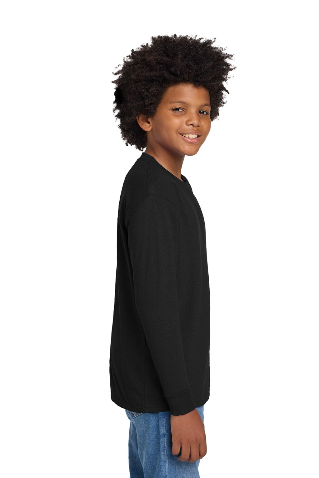 Gildan 5400B Youth Long Sleeve Crewneck T-Shirt Black Model Side