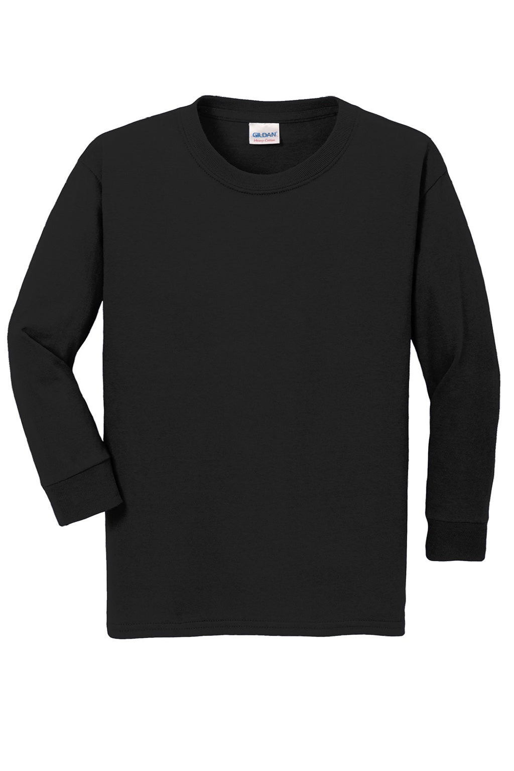 Gildan 5400B Youth Long Sleeve Crewneck T-Shirt Black Flat Front