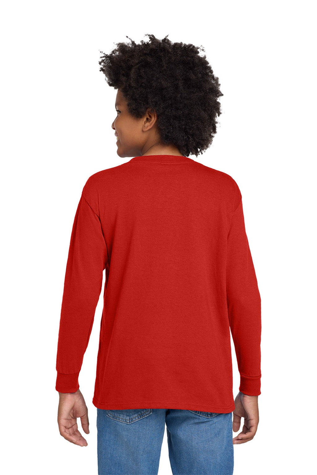 Gildan 5400B Youth Long Sleeve Crewneck T-Shirt Red Model Back