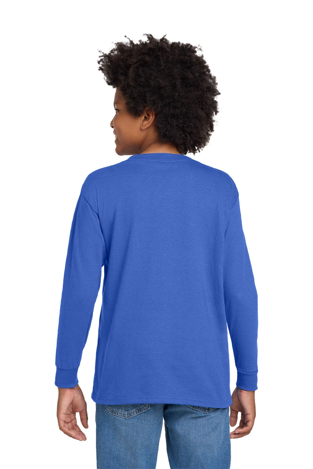 Gildan 5400B Youth Long Sleeve Crewneck T-Shirt Royal Blue Model Back