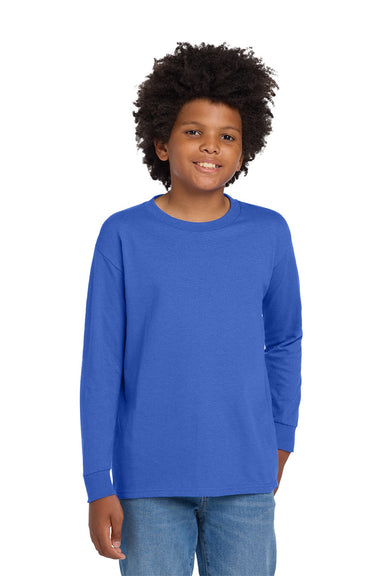 Gildan 5400B Youth Long Sleeve Crewneck T-Shirt Royal Blue Model Front