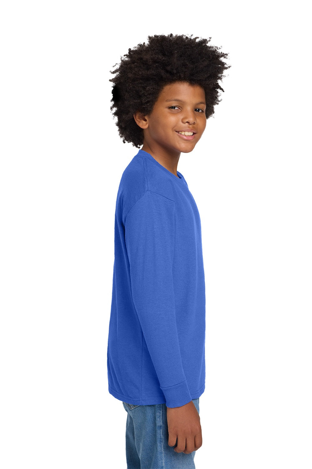 Gildan 5400B Youth Long Sleeve Crewneck T-Shirt Royal Blue Model Side