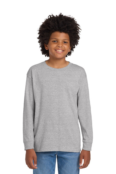 Gildan 5400B Youth Long Sleeve Crewneck T-Shirt Sport Grey Model Front