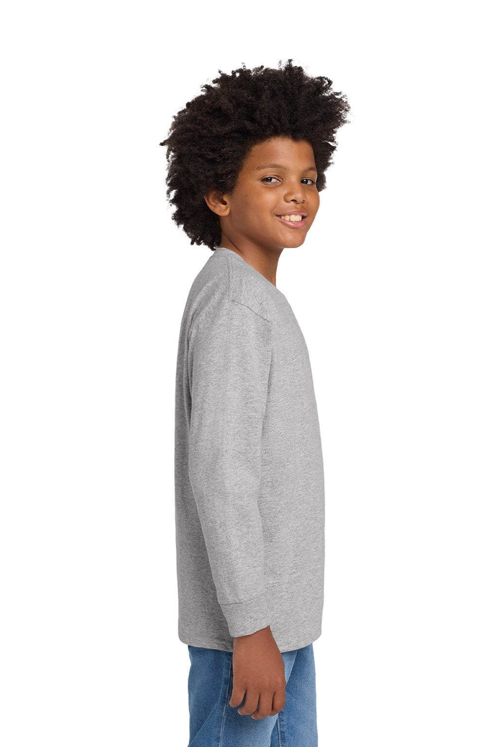 Gildan 5400B Youth Long Sleeve Crewneck T-Shirt Sport Grey Model Side