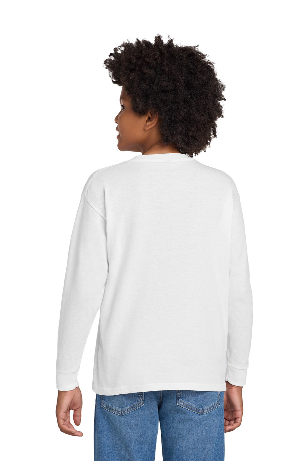 Gildan 5400B Youth Long Sleeve Crewneck T-Shirt White Model Back