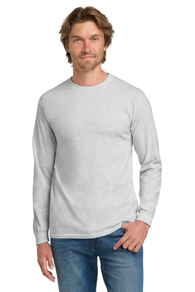 Gildan 5400 Mens Long Sleeve Crewneck T-Shirt Ash Grey Model Front