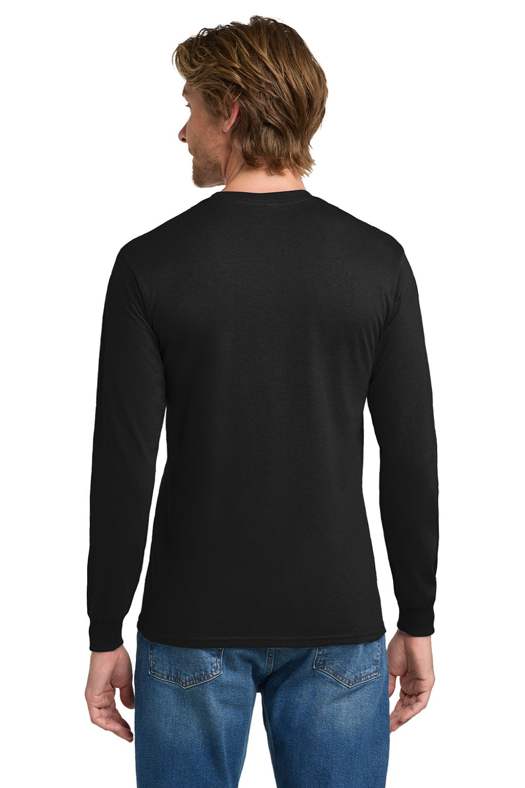 Gildan 5400 Mens Long Sleeve Crewneck T-Shirt Black Model Back
