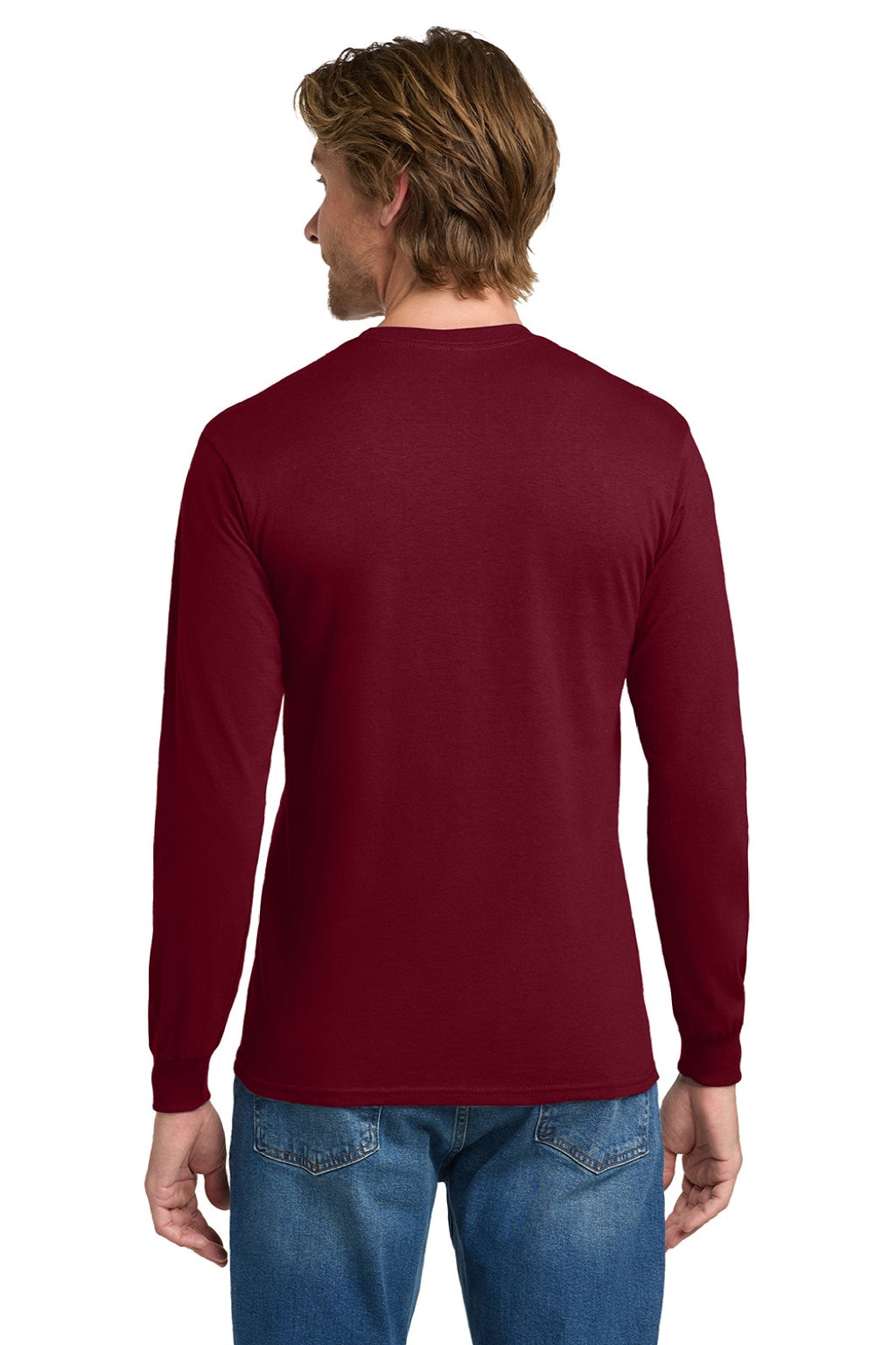 Gildan 5400 Mens Long Sleeve Crewneck T-Shirt Cardinal Red Model Back
