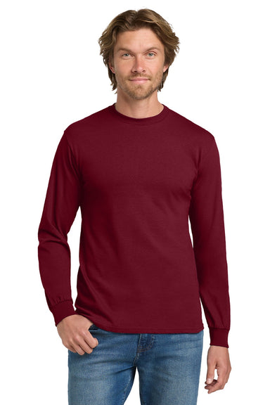 Gildan 5400 Mens Long Sleeve Crewneck T-Shirt Cardinal Red Model Front