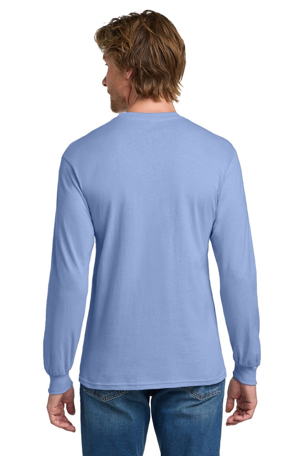Gildan 5400 Mens Long Sleeve Crewneck T-Shirt Carolina Blue Model Back