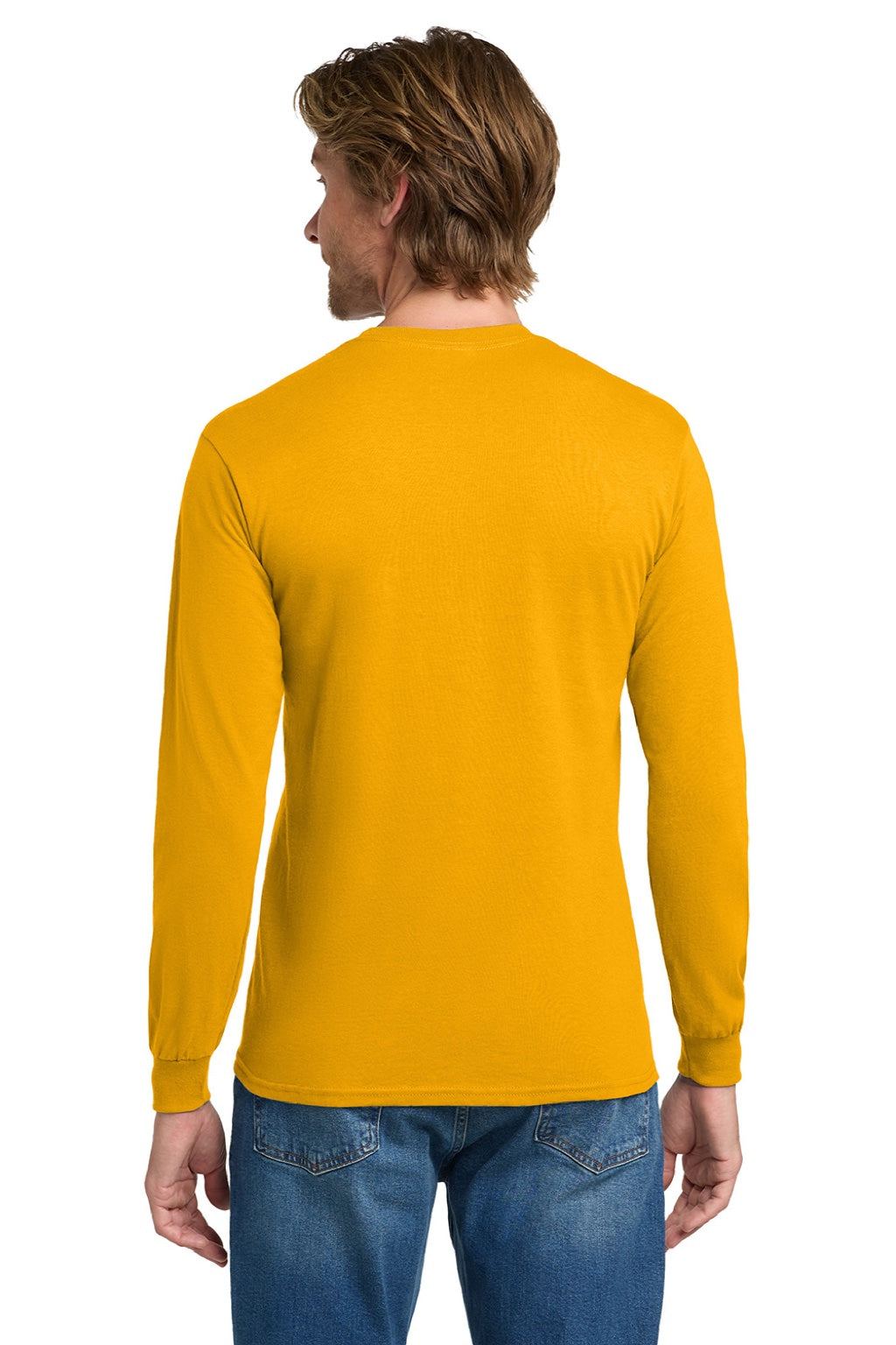 Gildan 5400 Mens Long Sleeve Crewneck T-Shirt Gold Model Back