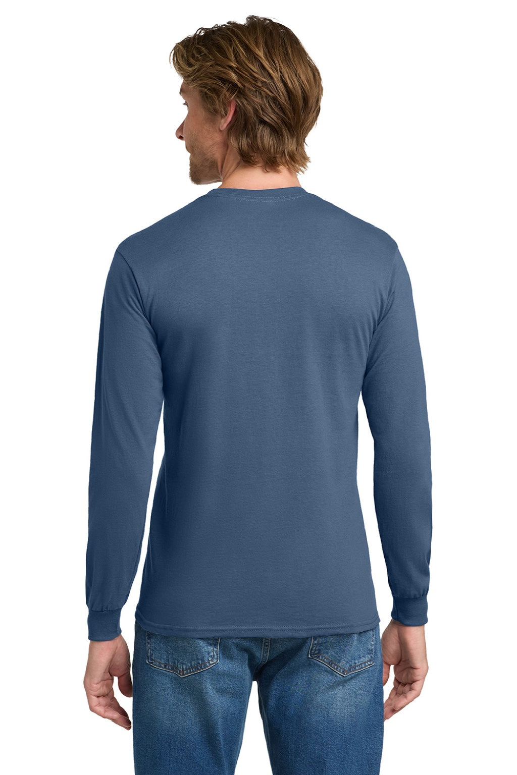 Gildan 5400 Mens Long Sleeve Crewneck T-Shirt Indigo Blue Model Back