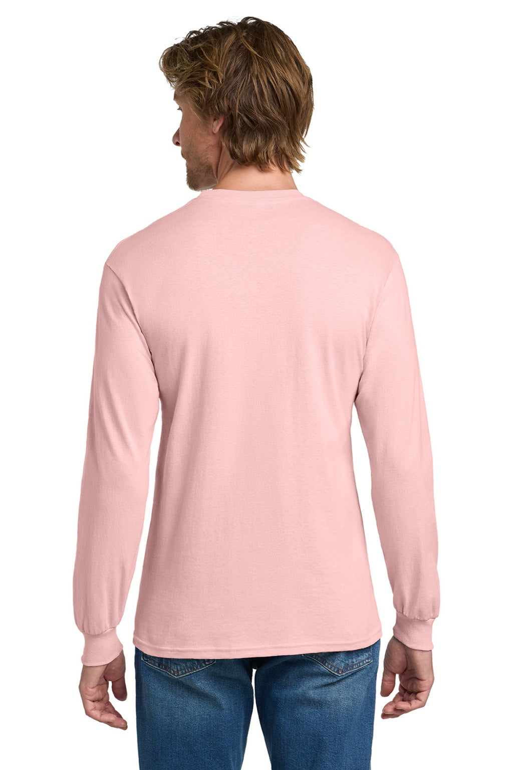 Gildan 5400 Mens Long Sleeve Crewneck T-Shirt Light Pink Model Back