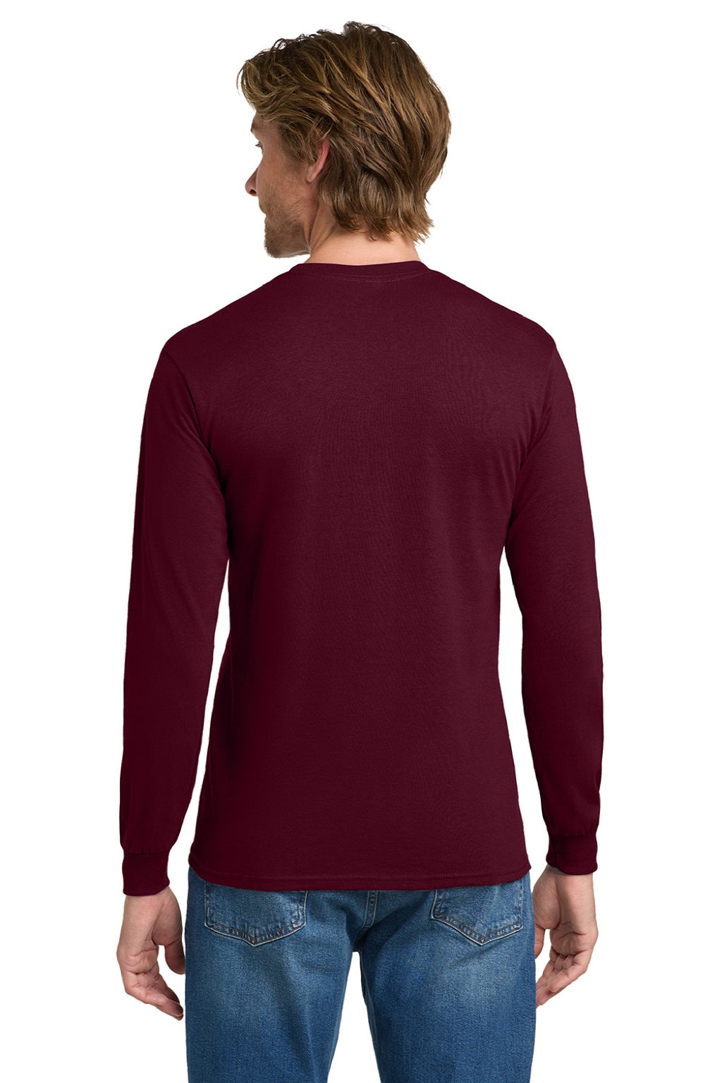 Gildan 5400 Mens Long Sleeve Crewneck T-Shirt Maroon Model Back