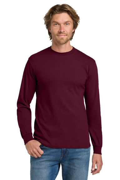 Gildan 5400 Mens Long Sleeve Crewneck T-Shirt Maroon Model Front