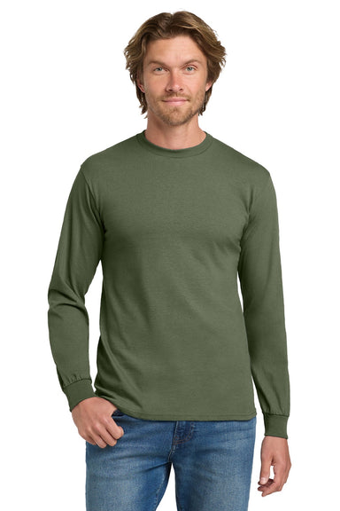 Gildan 5400 Mens Long Sleeve Crewneck T-Shirt Military Green Model Front