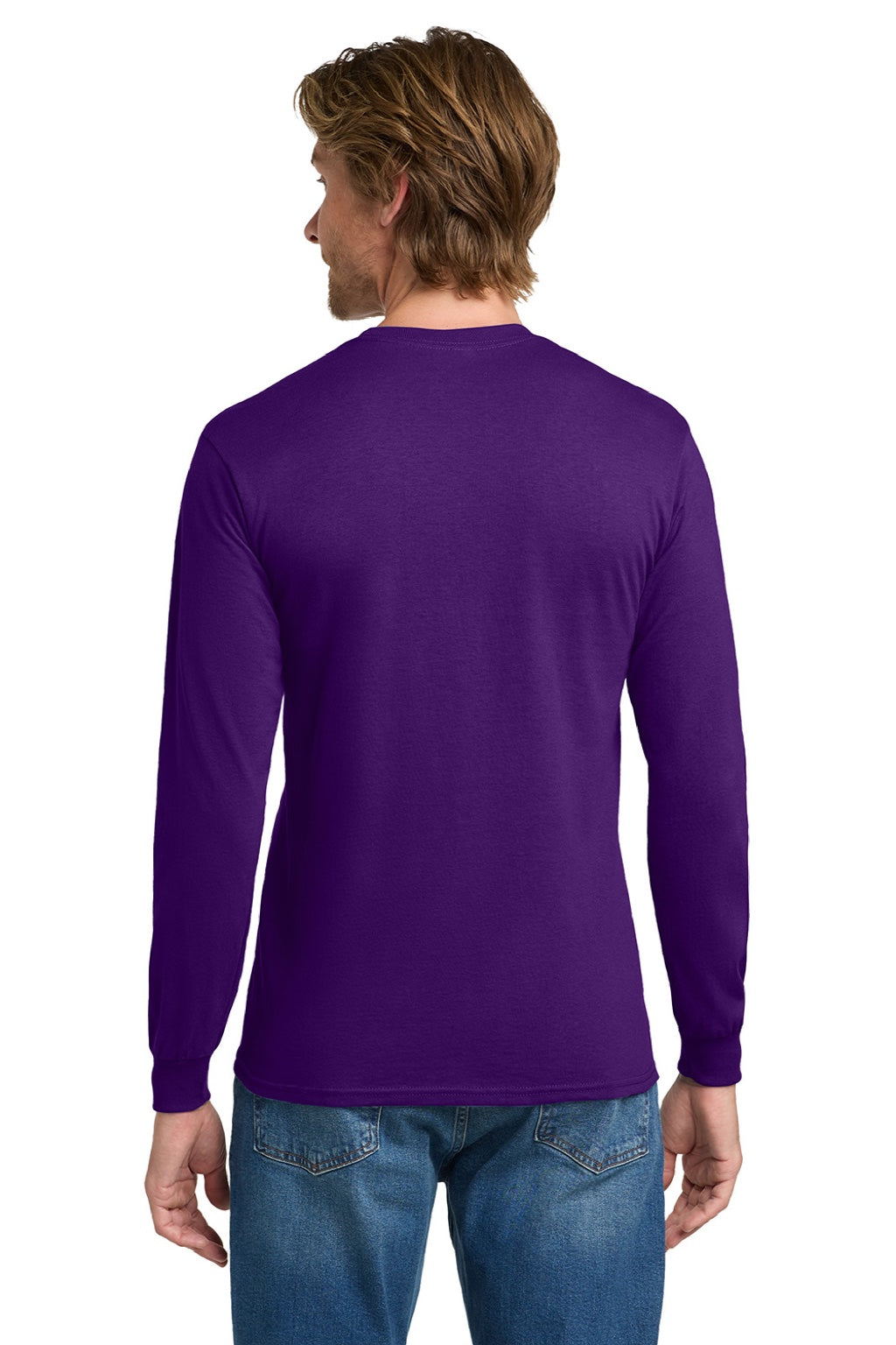 Gildan 5400 Mens Long Sleeve Crewneck T-Shirt Purple Model Back