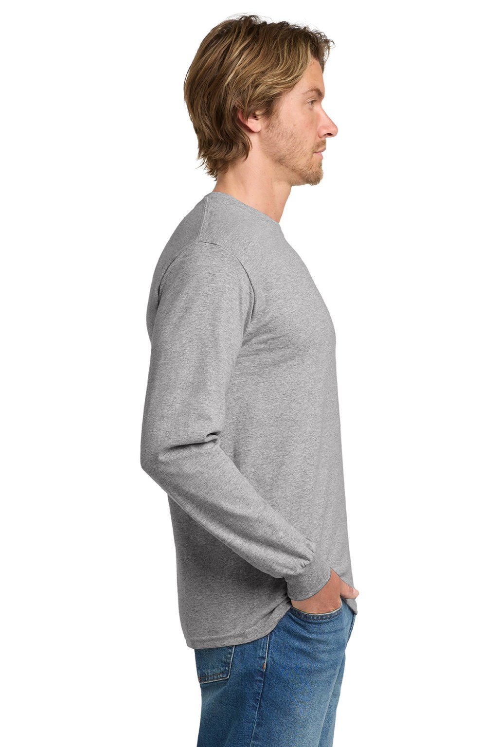 Gildan 5400 Mens Long Sleeve Crewneck T-Shirt Sport Grey Model Side