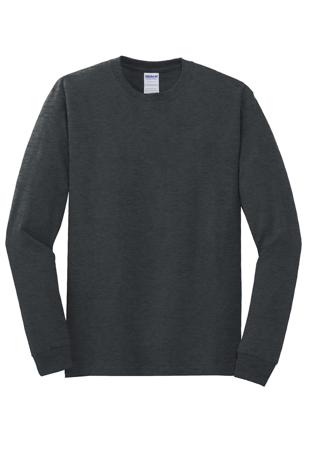 Gildan 5400 Mens Long Sleeve Crewneck T-Shirt Heather Dark Grey Flat Front