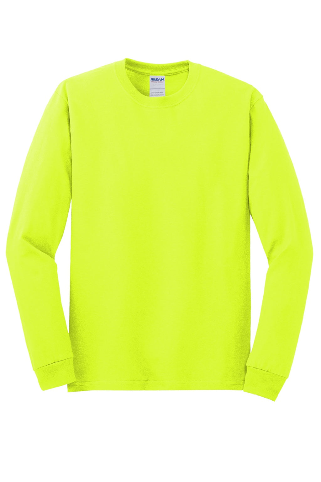 Gildan 5400 Mens Long Sleeve Crewneck T-Shirt Safety Green Flat Front