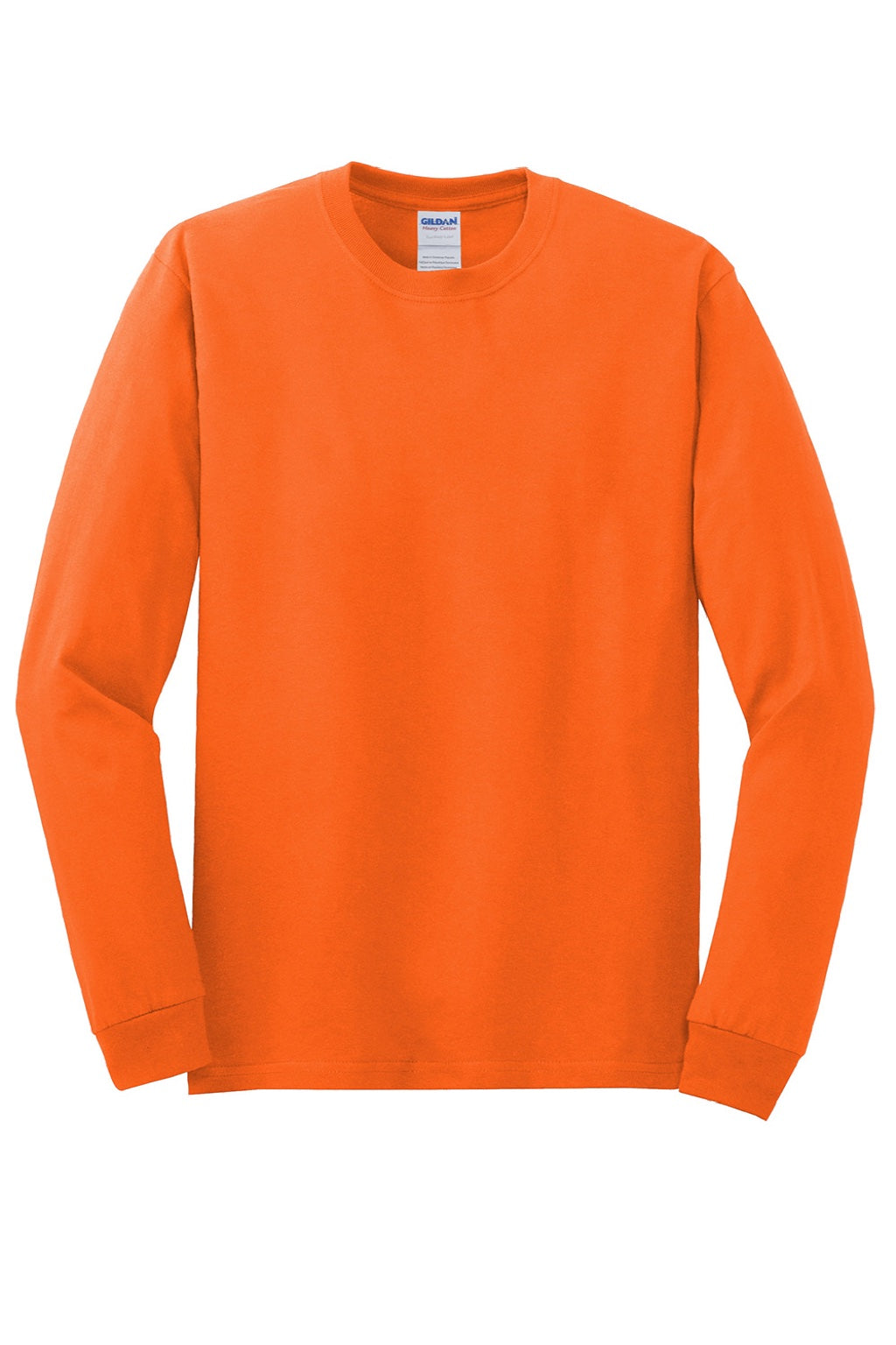 Gildan 5400 Mens Long Sleeve Crewneck T-Shirt Safety Orange Flat Front