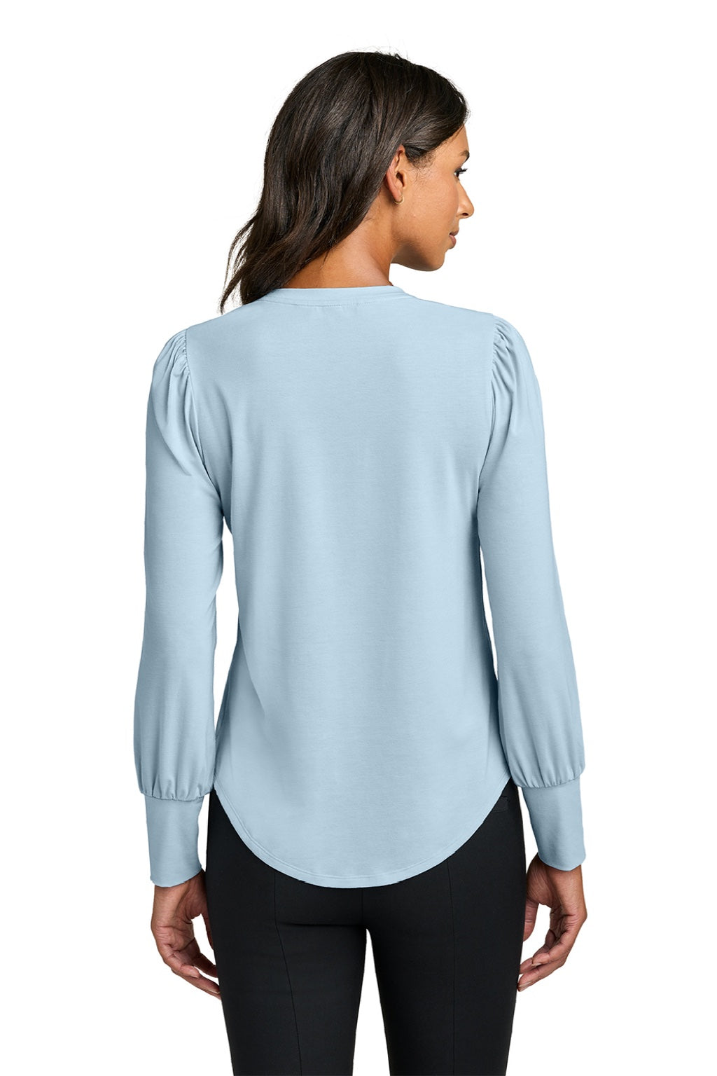 Mercer+Mettle MM1019 Womens Moisture Wicking Stretch Jersey Long Sleeve Blouson Top Celestial Blue Model Back