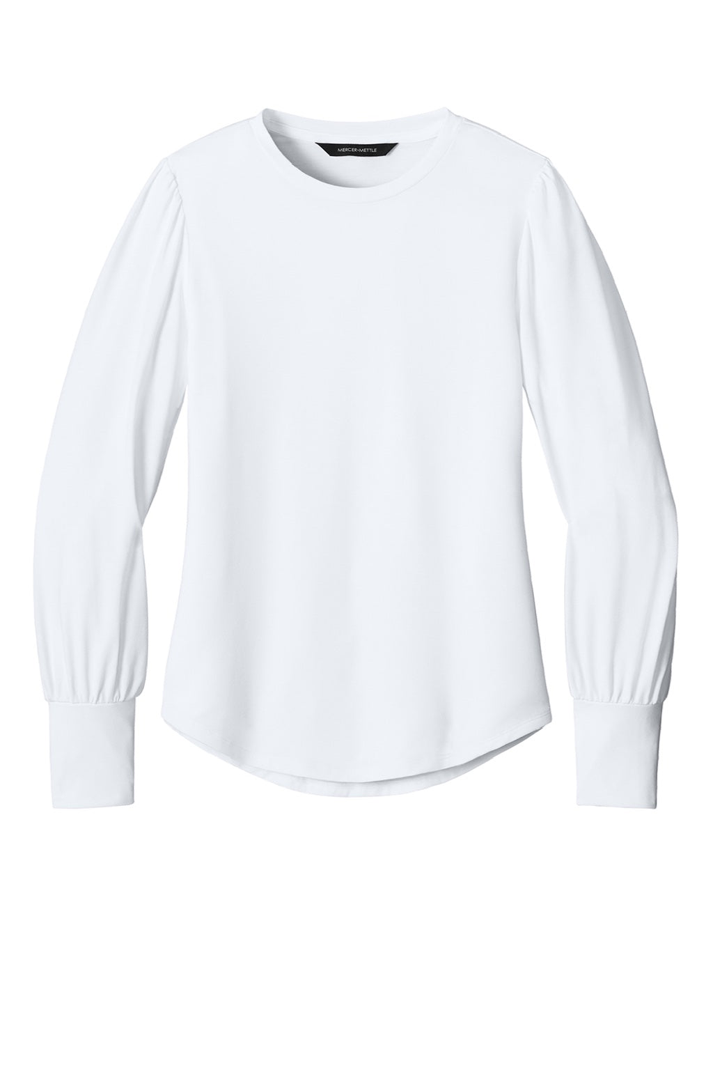 Mercer+Mettle MM1019 Womens Moisture Wicking Stretch Jersey Long Sleeve Blouson Top White Flat Front