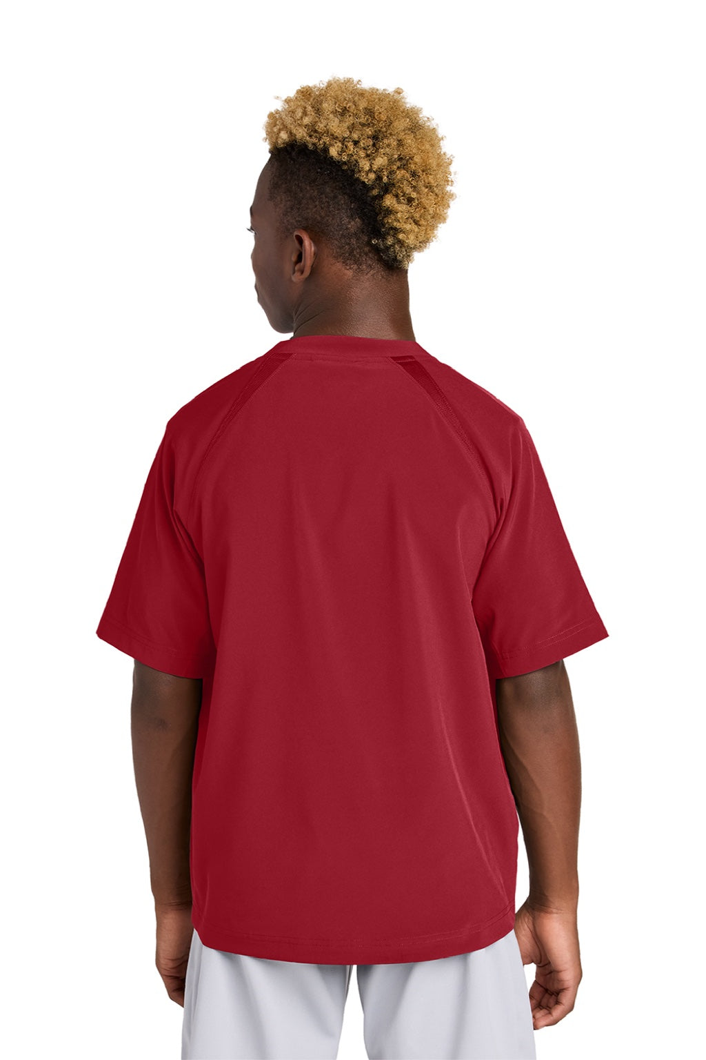 Sport-Tek YJST489 Youth Repeat Moisture Wicking 1/4 Zip Short Sleeve Jacket Deep Red Model Back