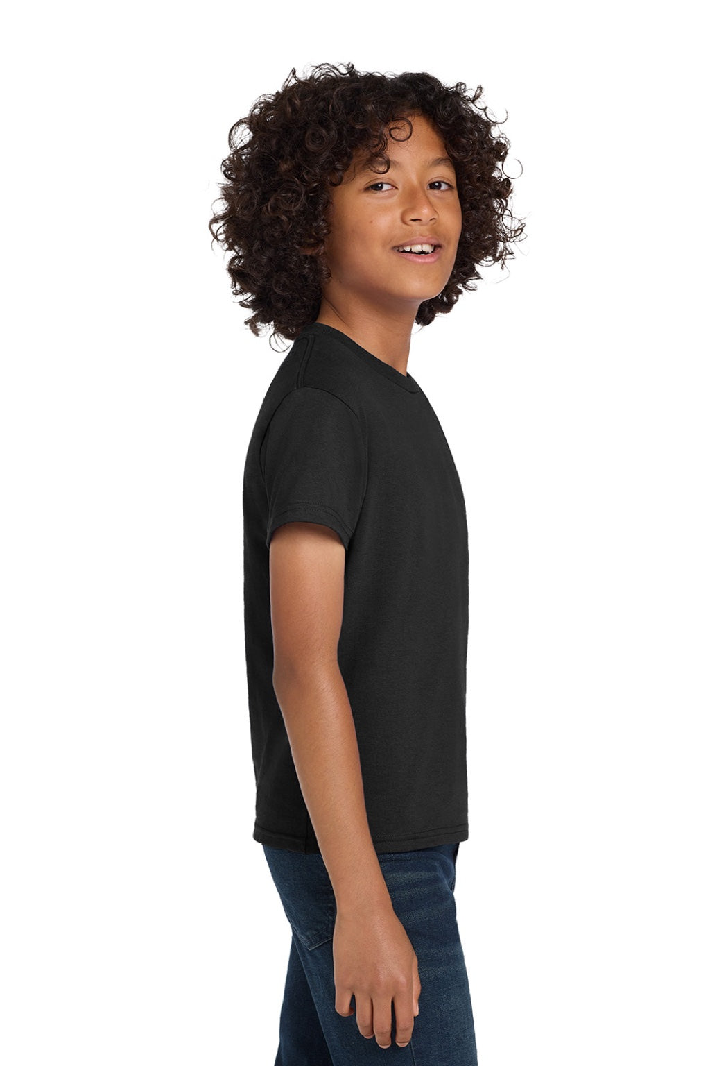 Hanes 5450 Youth Authentic Short Sleeve Crewneck T-Shirt Black Model Side