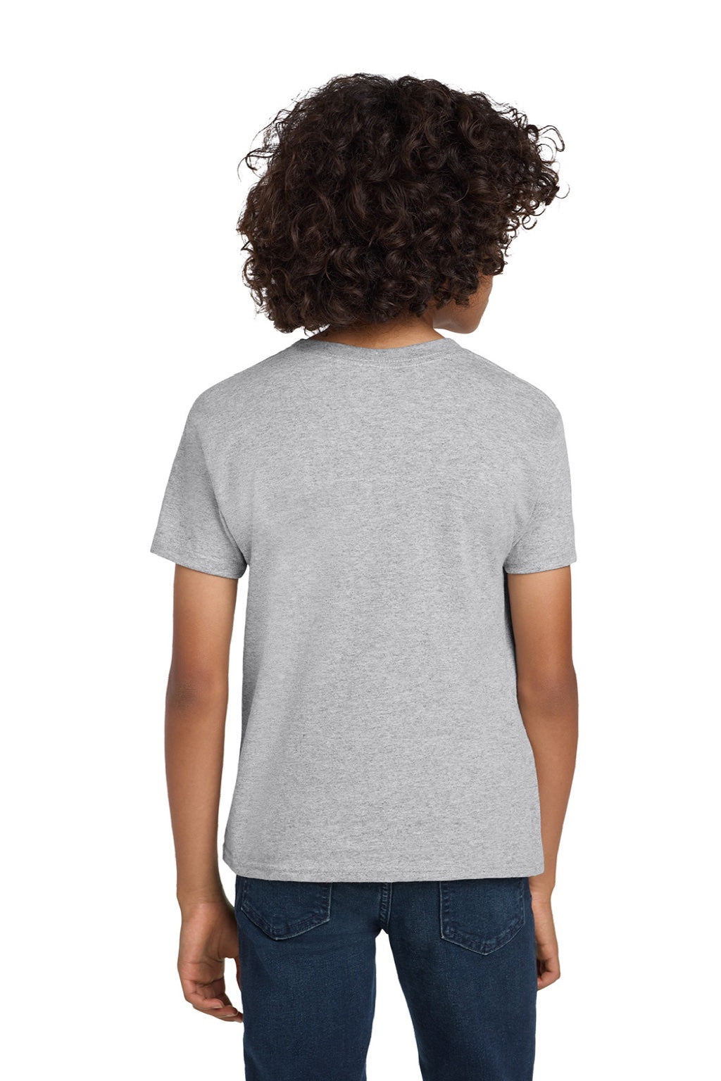 Hanes 5450 Youth Authentic Short Sleeve Crewneck T-Shirt Light Steel Grey Model Back