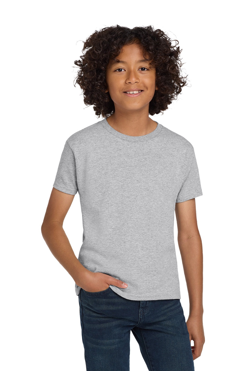 Hanes 5450 Youth Authentic Short Sleeve Crewneck T-Shirt Light Steel Grey Model Front