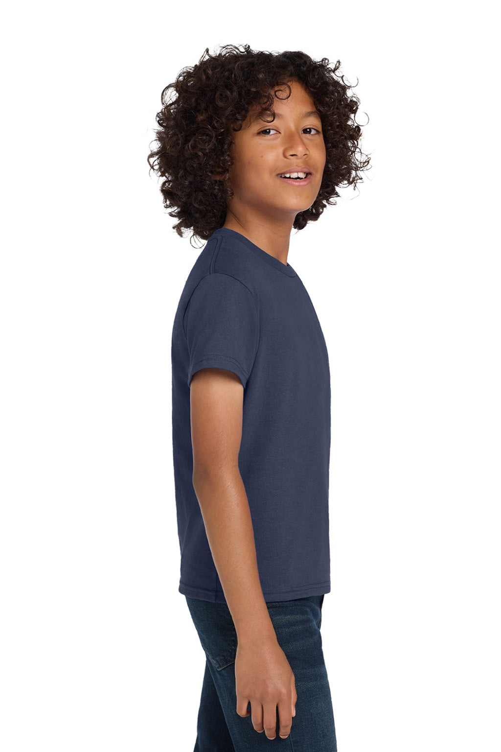 Hanes 5450 Youth Authentic Short Sleeve Crewneck T-Shirt Navy Blue Model Side