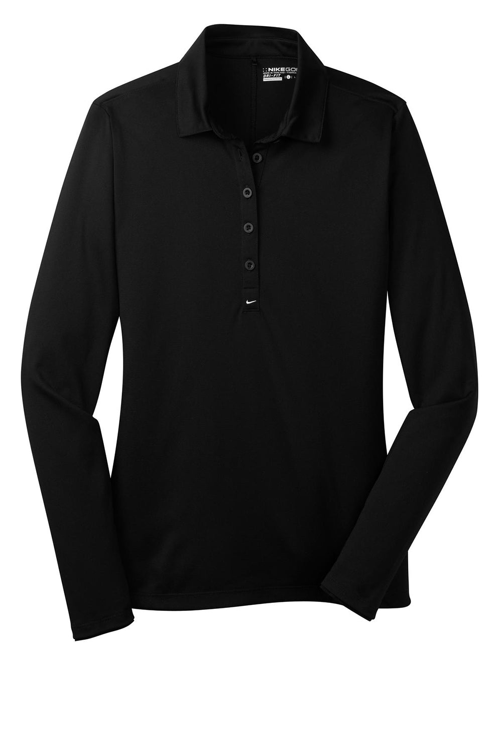 Nike 545322 Womens Stretch Tech Dri-Fit Moisture Wicking Long Sleeve Polo Shirt Black Flat Front