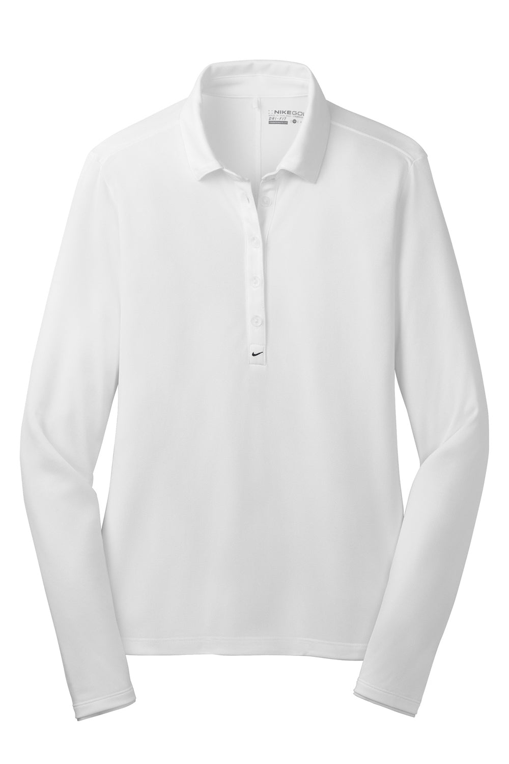 Nike 545322 Womens Stretch Tech Dri-Fit Moisture Wicking Long Sleeve Polo Shirt White Flat Front