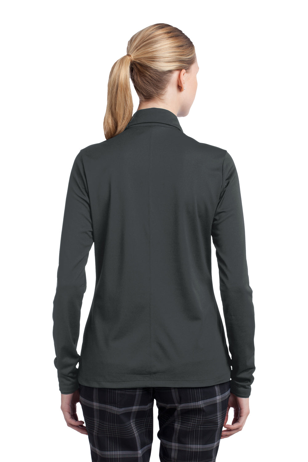Nike 545322 Womens Stretch Tech Dri-Fit Moisture Wicking Long Sleeve Polo Shirt Anthracite Grey Model Back