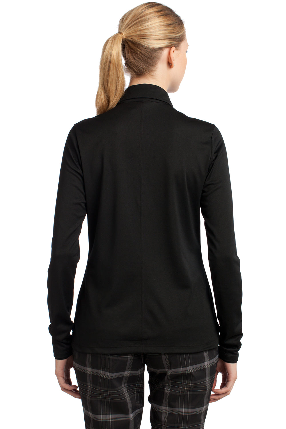 Nike 545322 Womens Stretch Tech Dri-Fit Moisture Wicking Long Sleeve Polo Shirt Black Model Back