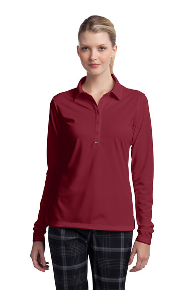 Nike 545322 Womens Stretch Tech Dri-Fit Moisture Wicking Long Sleeve Polo Shirt Varsity Red Model Front