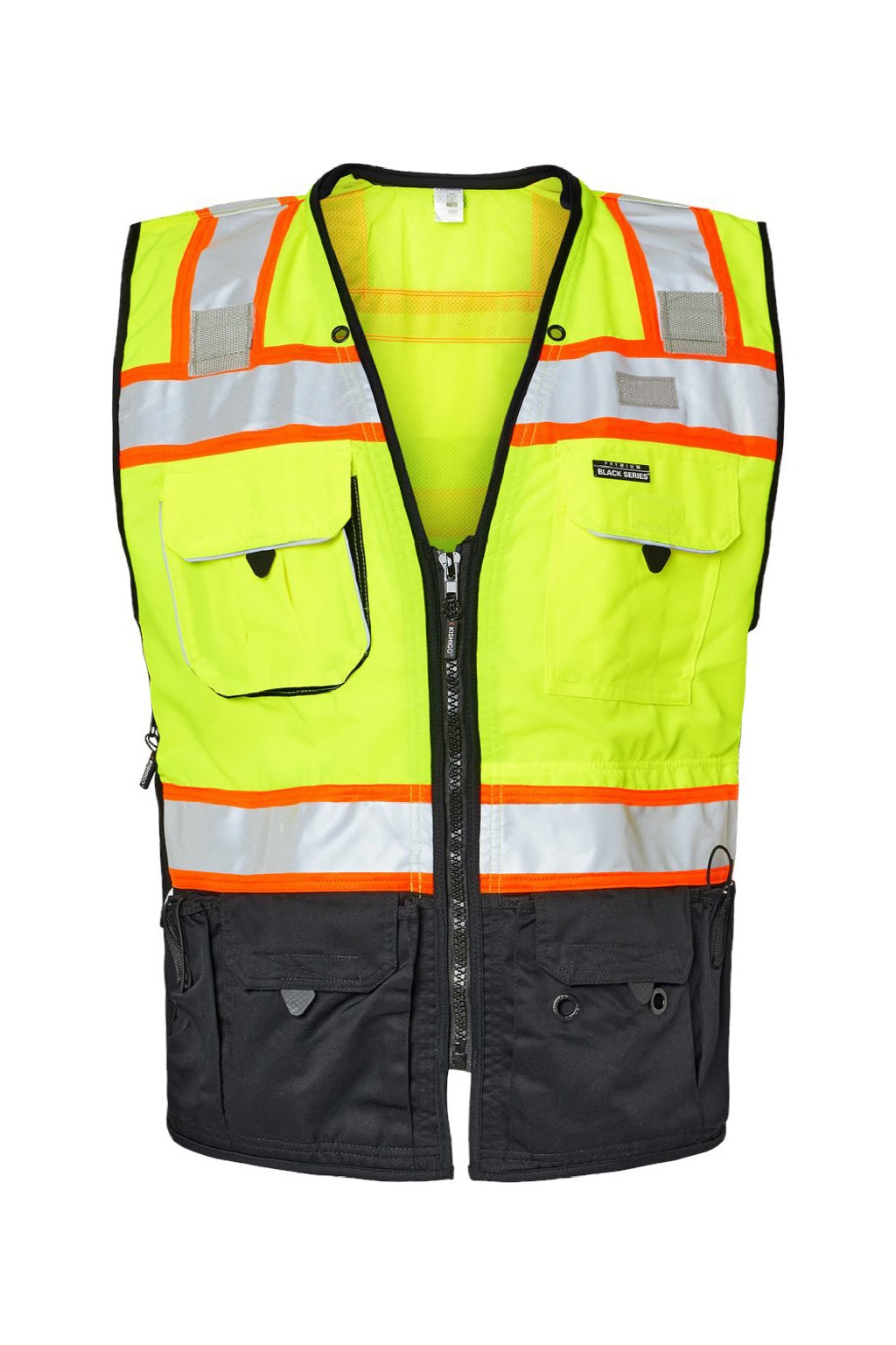 Kishigo S5002-5003 Unisex Premium Black Series Surveyors Vest Lime Green Flat Front