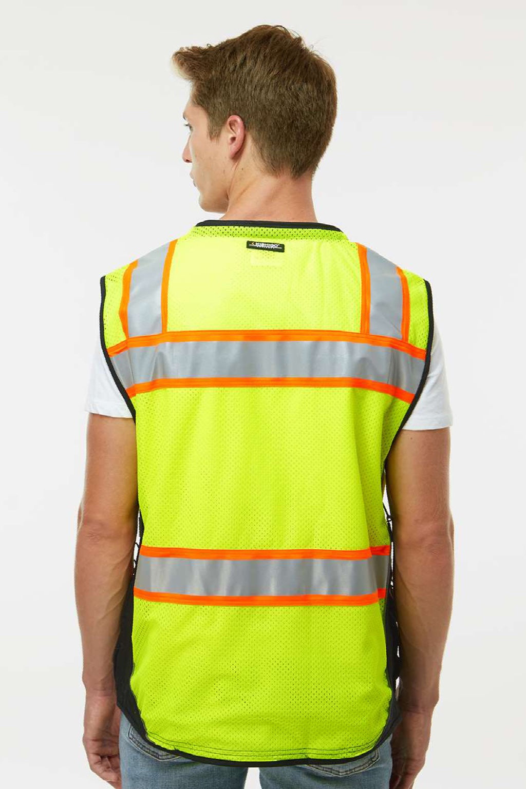 Kishigo S5002-5003 Unisex Premium Black Series Surveyors Vest Lime Green Model Back