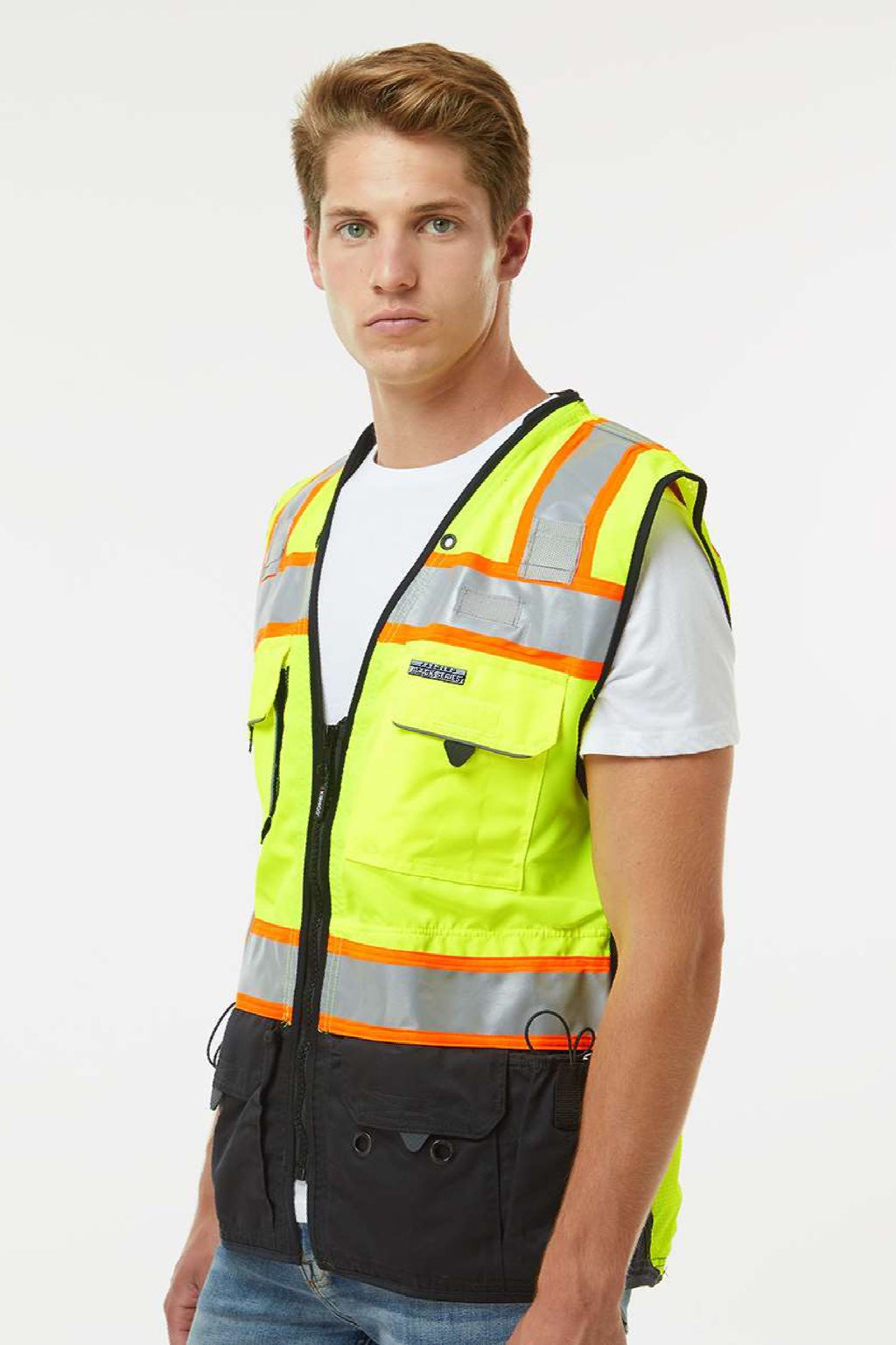 Kishigo S5002-5003 Unisex Premium Black Series Surveyors Vest Lime Green Model Side