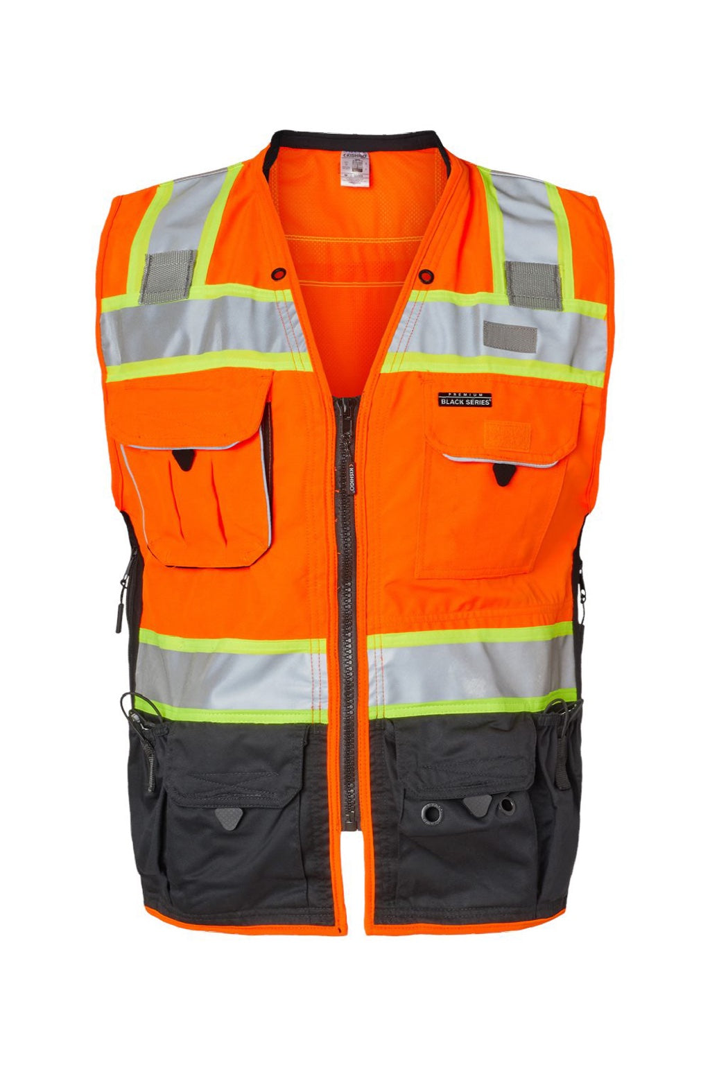 Kishigo S5002-5003 Unisex Premium Black Series Surveyors Vest Orange Flat Front