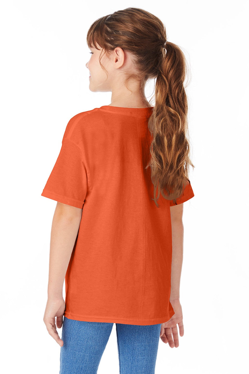 Hanes 5480 Youth Essential-T Short Sleeve Crewneck T-Shirt Texas Orange Model Back