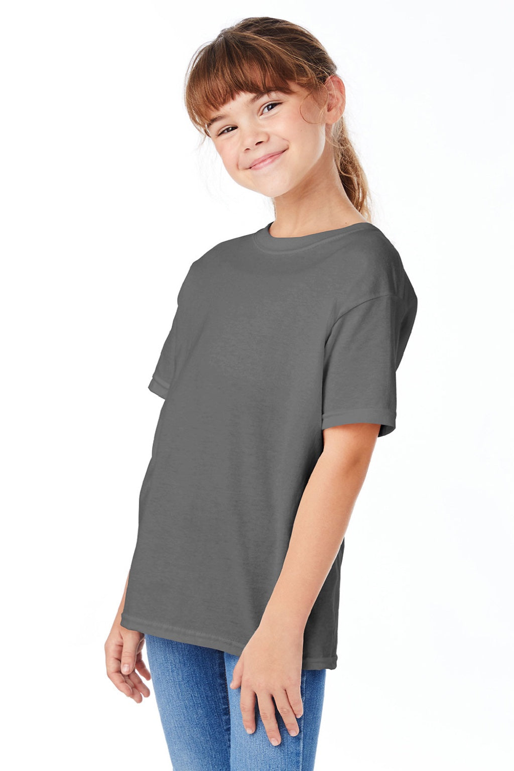Hanes 5480 Youth Essential-T Short Sleeve Crewneck T-Shirt Smoke Grey Model 3Q