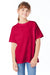 Hanes 5480 Youth Essential-T Short Sleeve Crewneck T-Shirt Athletic Crimson Red Model Front