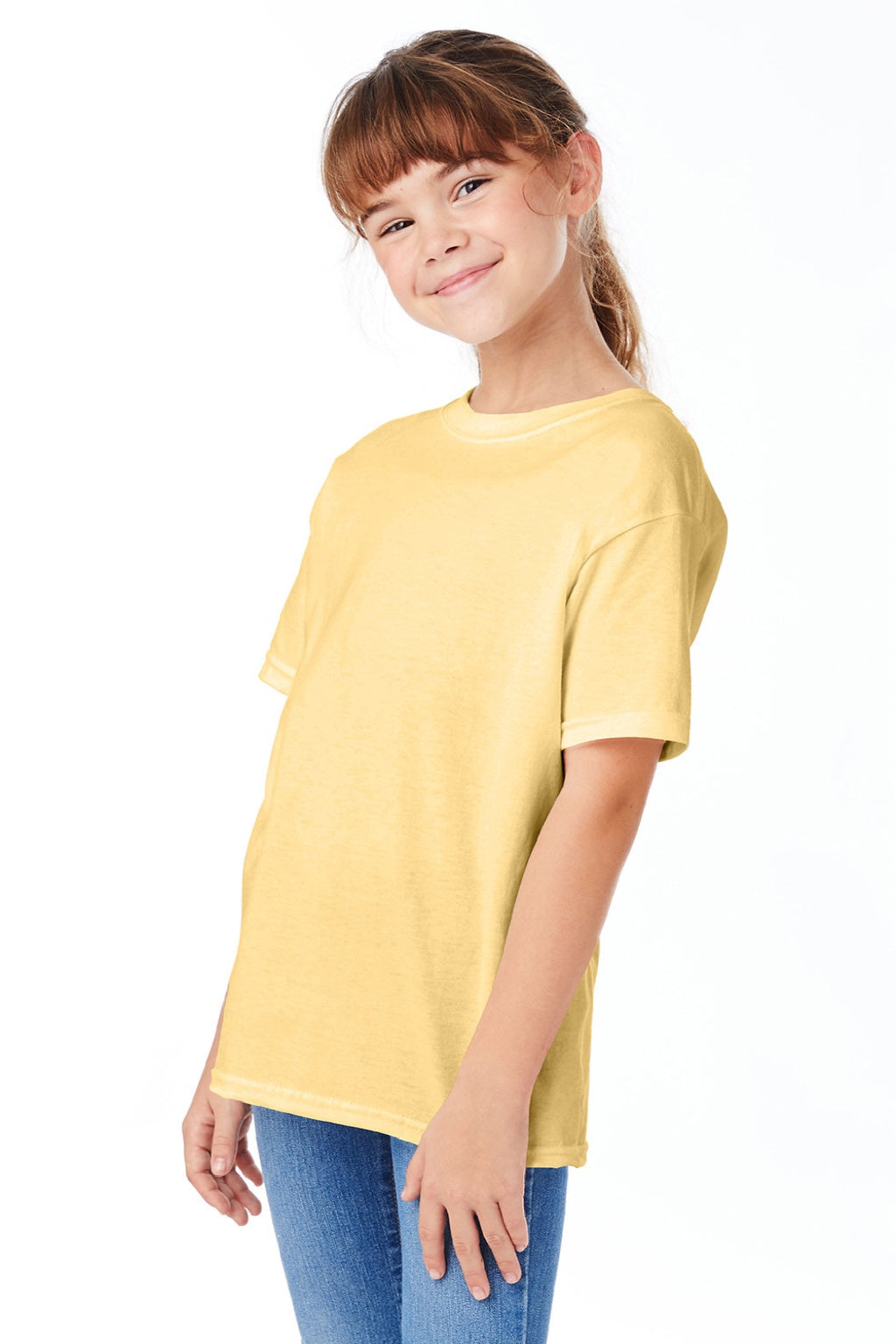 Hanes 5480 Youth Essential-T Short Sleeve Crewneck T-Shirt Athletic Gold Model 3Q