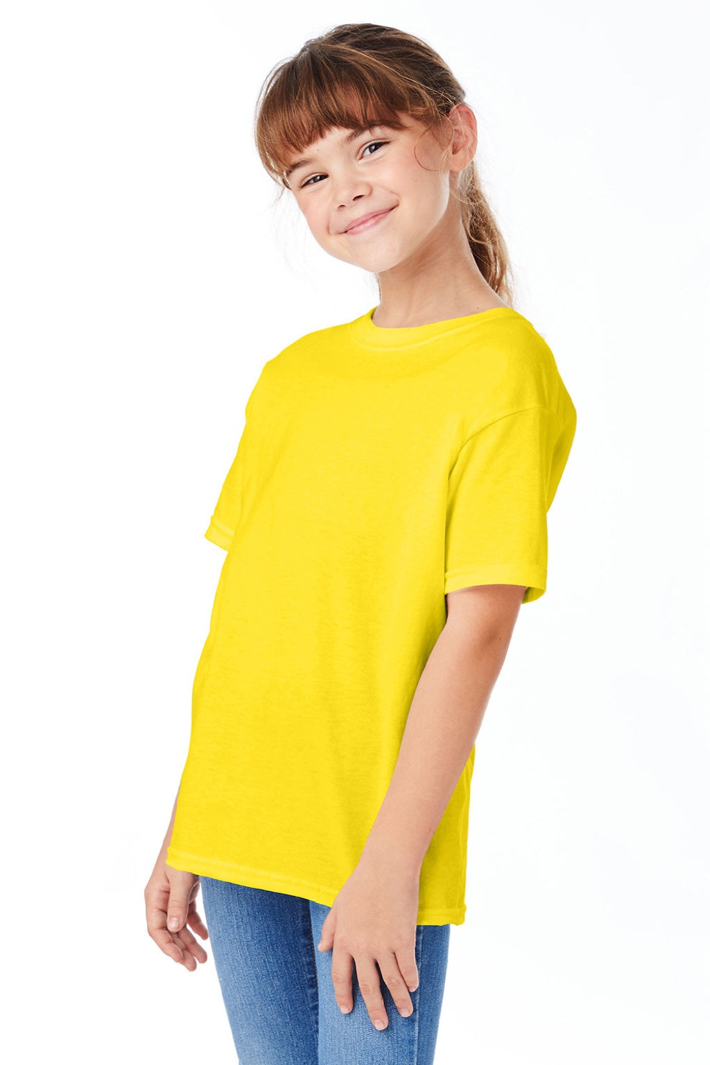 Hanes 5480 Youth Essential-T Short Sleeve Crewneck T-Shirt Athletic Yellow Model 3Q
