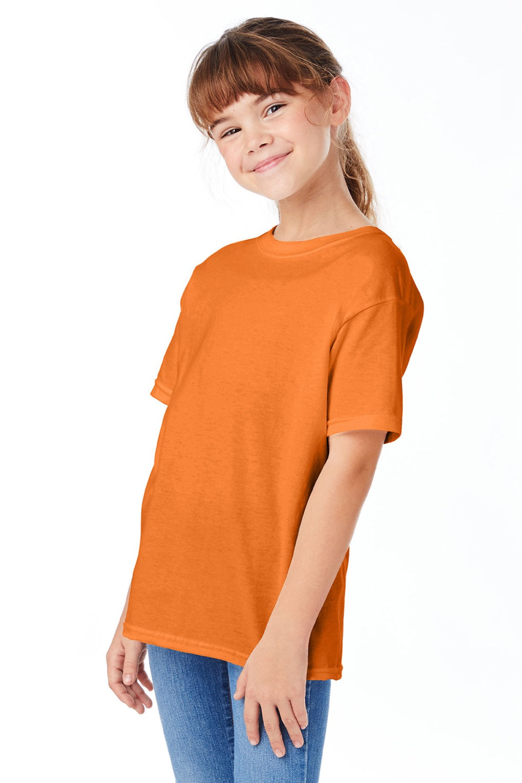 Hanes 5480 Youth Essential-T Short Sleeve Crewneck T-Shirt Tennessee Orange Model 3Q